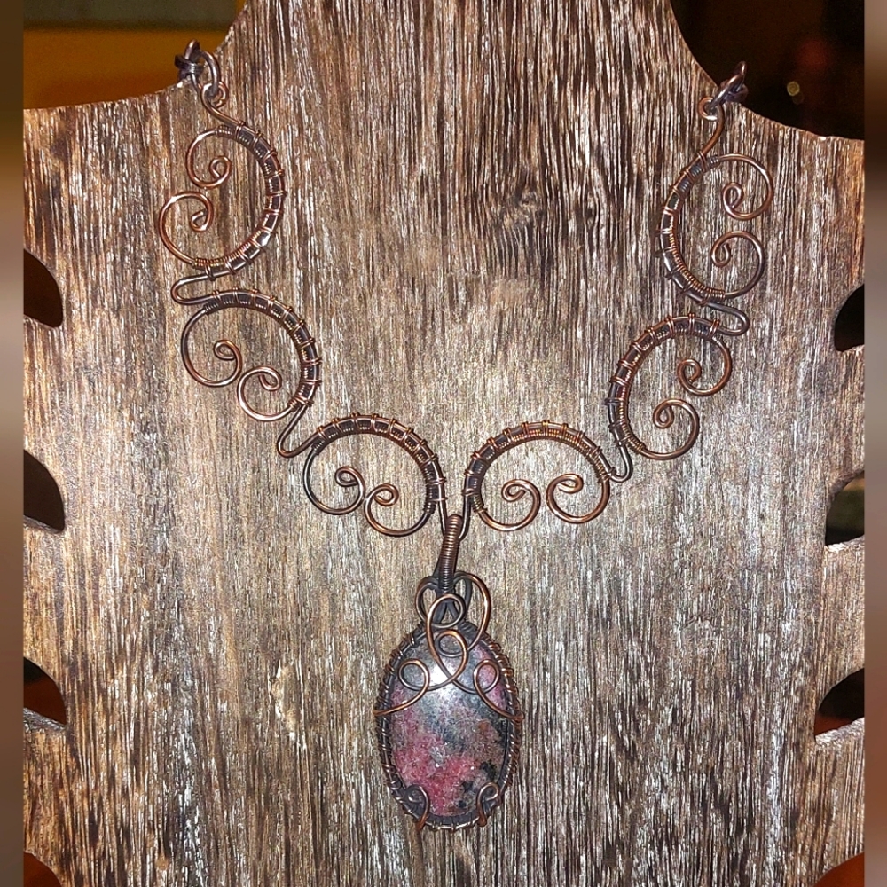 Wire Wrapped Rhodonite Necklace